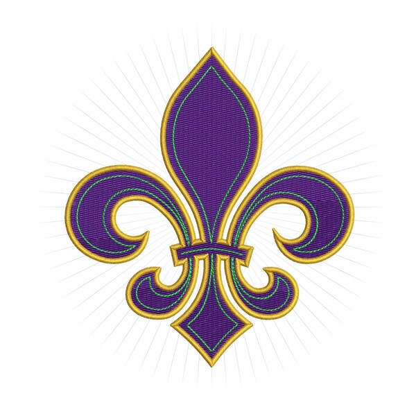 Mardi Gras Fleur de lis Machine Embroidery Pattern for 4x4 5x7 and 6x10 inch frames. Instant digital download at Digital Thread Works