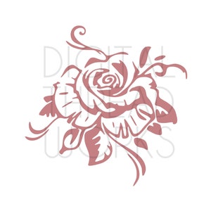 Rose Flower und Leaves SVG Cut Print Design Instant Download Svg Eps Dxf Ai Png und Jpeg geschnitten Dateien für Cricut, Silhouette, oder Drucker