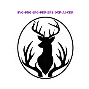 Hirsch Jagd SVG JPG Schnitt- und Druckmuster. Hirschgeweih Jagdmuster, Hirschjagd Cricut und Laser cutter Drucker Design.