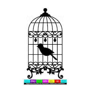 Vogelkäfig SVG Cut Print-Design für Cricut, Silhouette, Drucker. Vogelkäfig Vektor Clip Art digitaler Download.