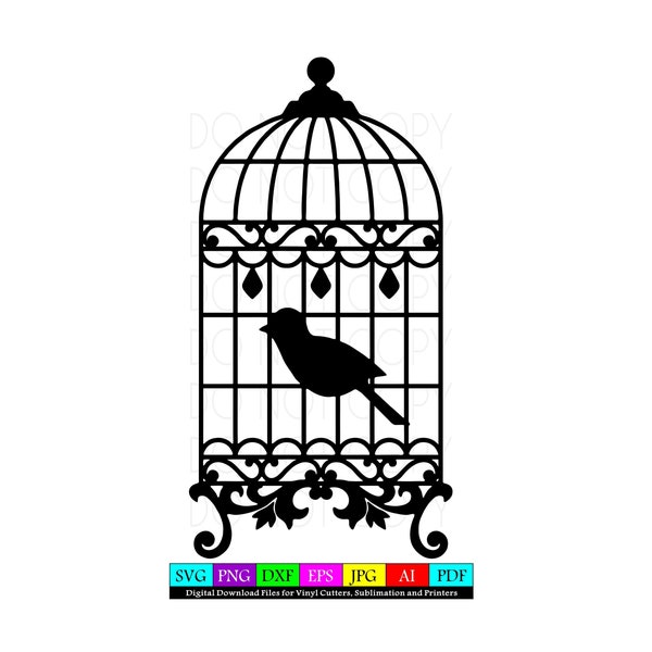 Bird Cage SVG Cut Print design for Cricut, Silhouette, printers. Birdcage vector clip art digital download.