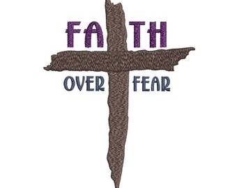 Faith Over Fear Cross Embroidery Design, Hand-Stitch Style (Digital Download)