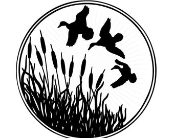 Ducks and Cattails SVG Cut Print PNG Clipart for Cricut, Silhouette, printers, etc. Duck hunting, sports, outdoors SVG digital files.
