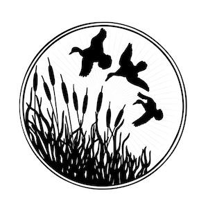 Ducks and Cattails SVG Cut Print PNG Clipart for Cricut, Silhouette, printers, etc. Duck hunting, sports, outdoors SVG digital files.