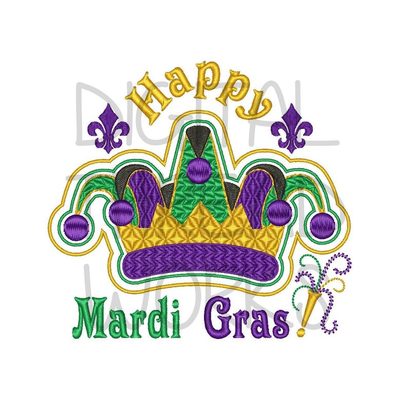 Happy mardi gras jester crown embroidery design for 4x4 5x7  etsy Happy mardi gras jester crown embroidery design for 4x4 5x7  etsy