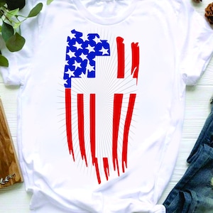 Kreuz und amerikanische Flagge SVG Print Design Instant Download. Digitale Datei für Cricut, Silhouette, Vinyl-Cutter, Drucker. Svg Eps Dxf Ai Png