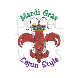 Mardi Gras Cajun Style Crawfish embroidery machine design. Instant digital download for 4x4 5x7 and 6x10 inch hoops. Mardi Gras beads.