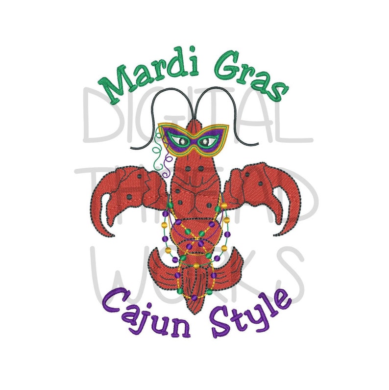 Mardi Gras Cajun Style Crawfish embroidery machine design. Instant digital download for 4x4 5x7 and 6x10 inch hoops. Mardi Gras beads.