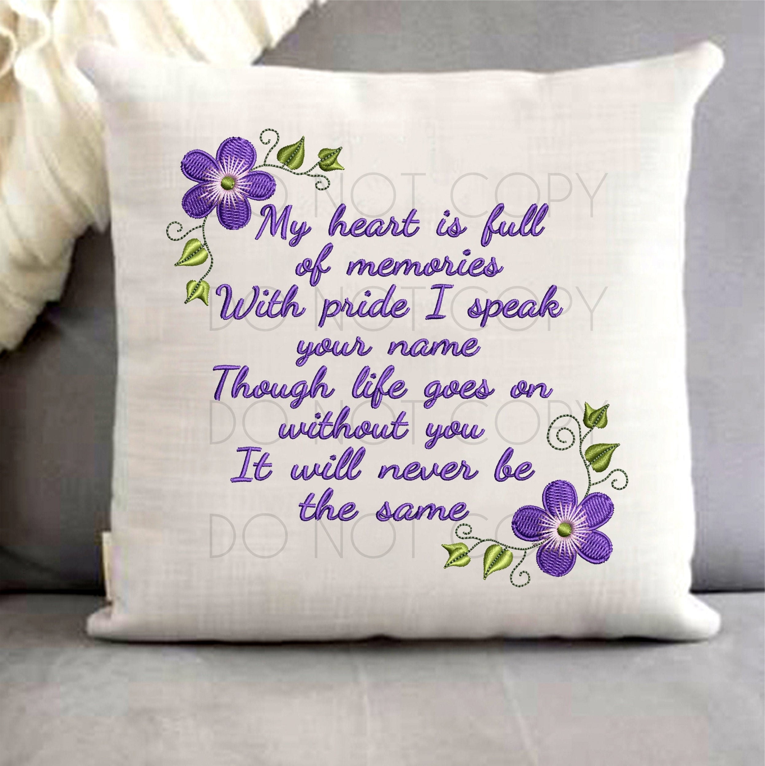 Memory Pillow Embroidery Design My Heart Is Full Of Memories Etsy