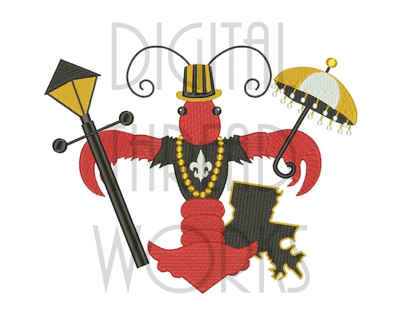 Mardi Gras Crawfish Embroidery Machine Design, Louisiana Cajun Culture (Instant Download)