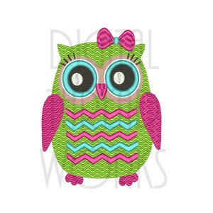 Owl Embroidery Machine Fill Design for 4x4, 5x7, and 6x10 inch Hoops. Cute Girl Owl chevron embroidery pattern.