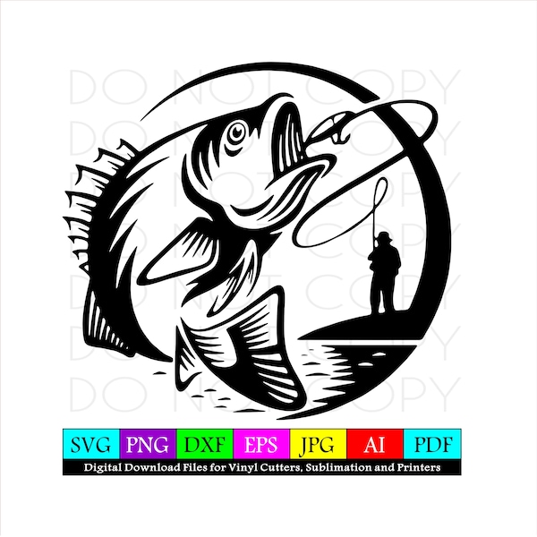 Fishing SVG Cut and Print Design, sport fishing pattern. Fisherman PNG for Cricut, waterslide, vinyl cutters and printers