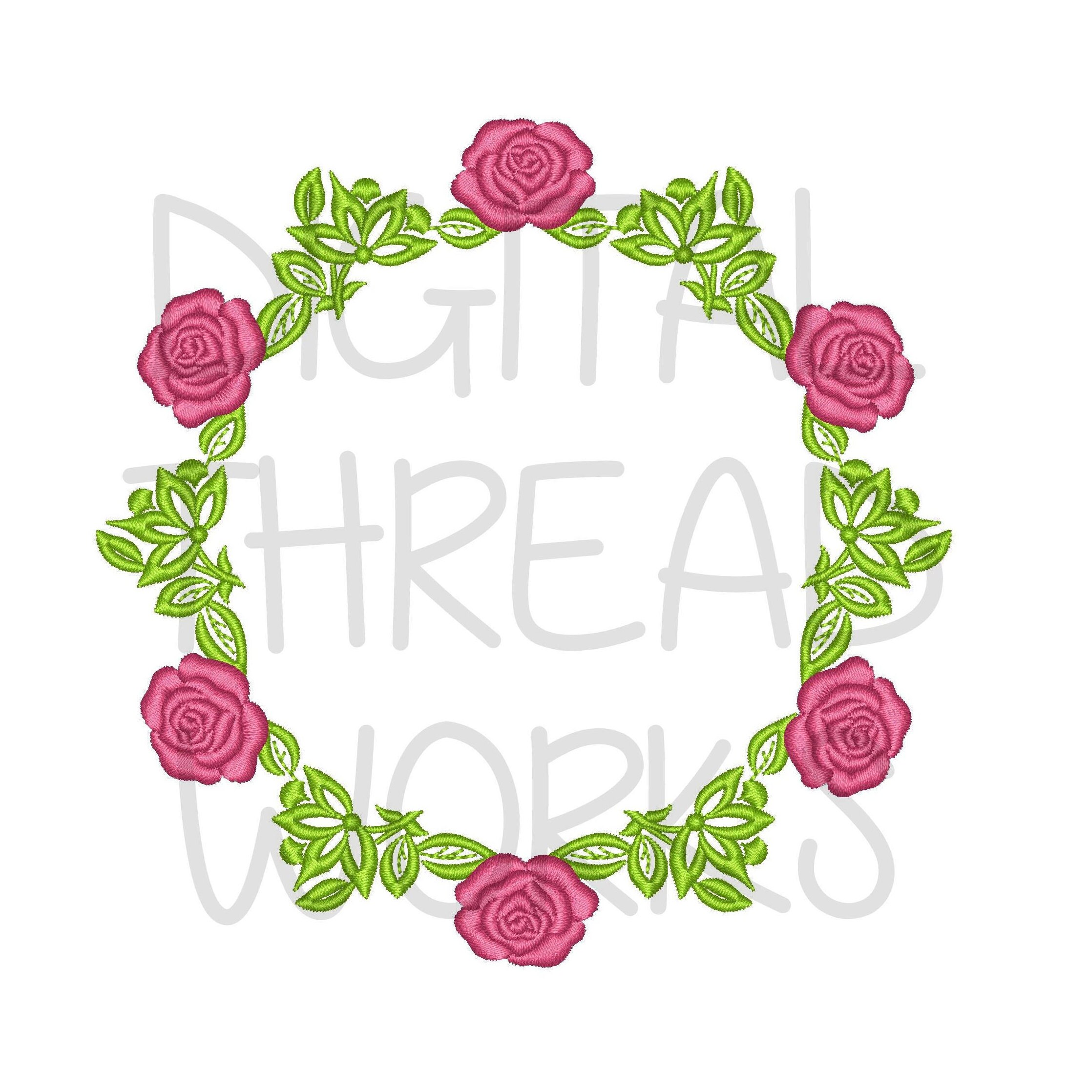 Rose Circle Monogram Frame Vintage Stitch Flower Floral Roses Embroidery  Design
