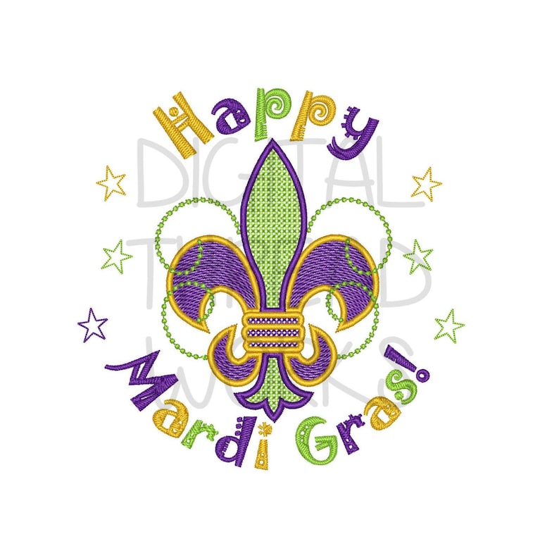 Happy Mardi Gras Fleur De Lis Machine Embroidery Design for Etsy