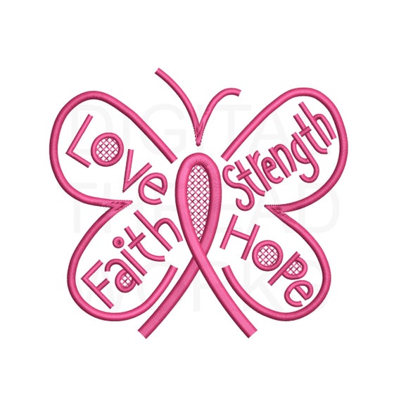 Cancer Awareness Ribbon Butterfly Machine Embroidery Design (Digital Download)