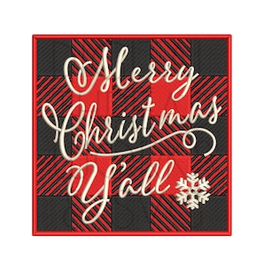 Merry Christmas Buffalo Plaid Machine Embroidery Design instant digital download. Farmhouse cottage plaid 4x4 5x7 and 6x10 inch patterns
