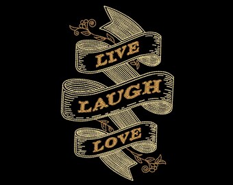 Motif de broderie Live Laugh Love, bannière de ruban (téléchargement numérique)