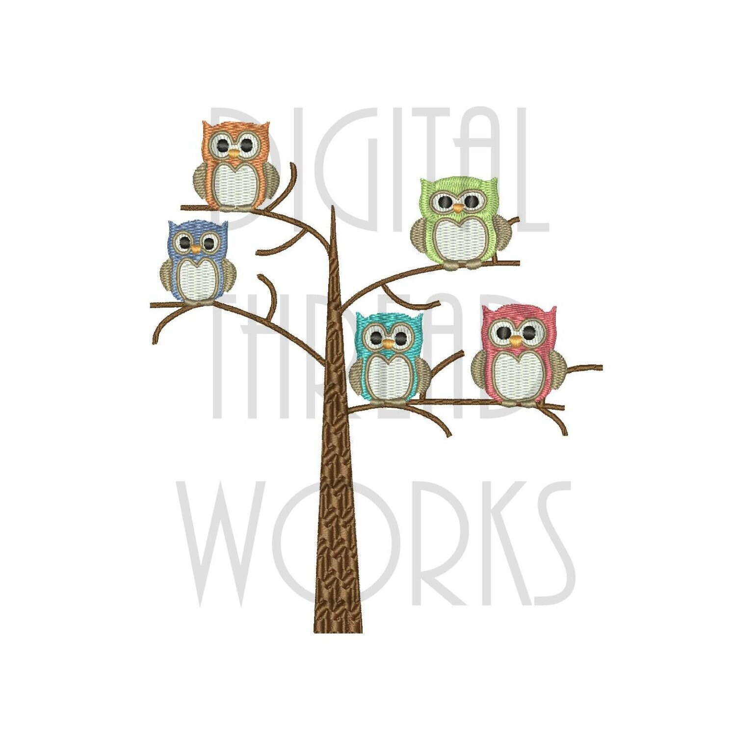 Owls In A Tree Embroidery Machine Design for 4x4 5x7 & 6x10 inch hoops. Instant Download. Cute h