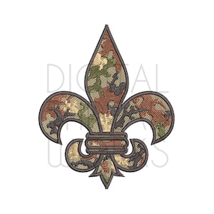 Camo Fleur De Lis Machine Embroidery Design Instant Download for 4x4 5x7 and 6x10 inch hoops. Great for caps, t shirts, pillows, backpacks