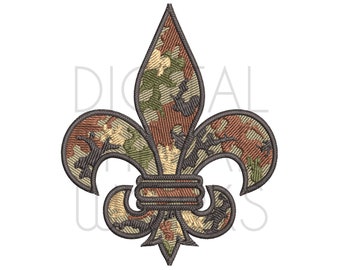 Motif de broderie Machine motif fleur de lys camouflage (téléchargement instantané)