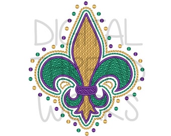 Diseño de bordado de flor de lis de Mardi Gras, puntada texturizada (descarga digital)