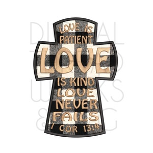 Applique Love Is Patient 1 COR 13:4 Cross for 4x4 5x7 and 6x10 inch hoops. Instant digital download applique machine embroidery pattern