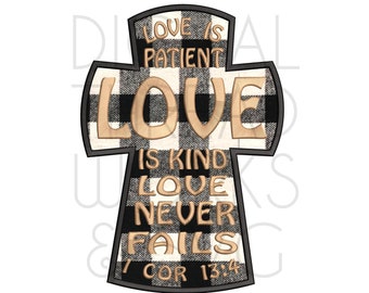 Applique Love Is Patient 1 COR 13:4 Cross pour cerceaux 4x4 5x7 et 6x10 pouces. Motif de broderie machine applique téléchargement numérique instantané