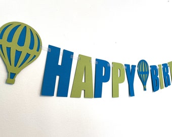 Hot Air Balloon Birthday Banner will carry you away!  A lofty Happy Birthday banner for a heavenly celebration ~ Eyes to the Skies!