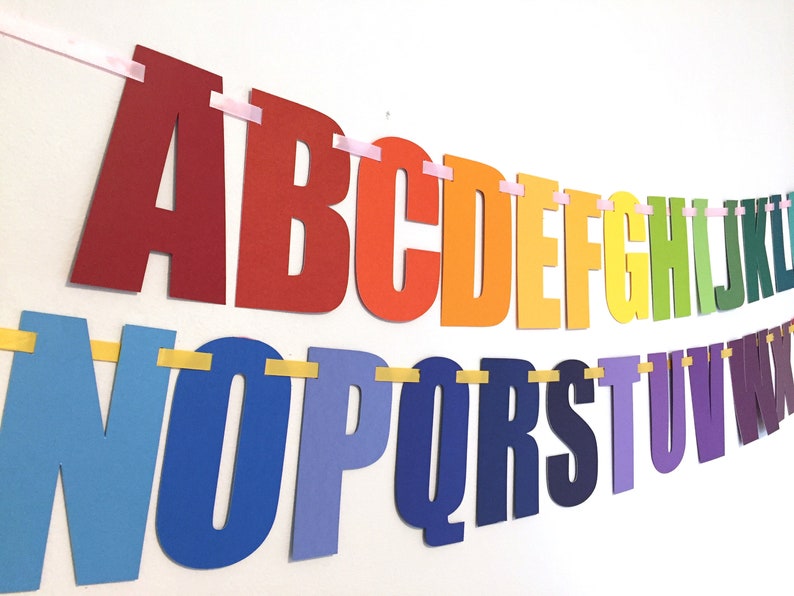 Alphabet rainbow DIY banner: Teach ABC's & spelling words, Home school project, teacher room decor, new learner. 5 card stock letters image 7