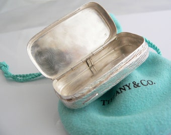 Tiffany & Co Wood Textured Pill Box Silver Rectangle Hinge