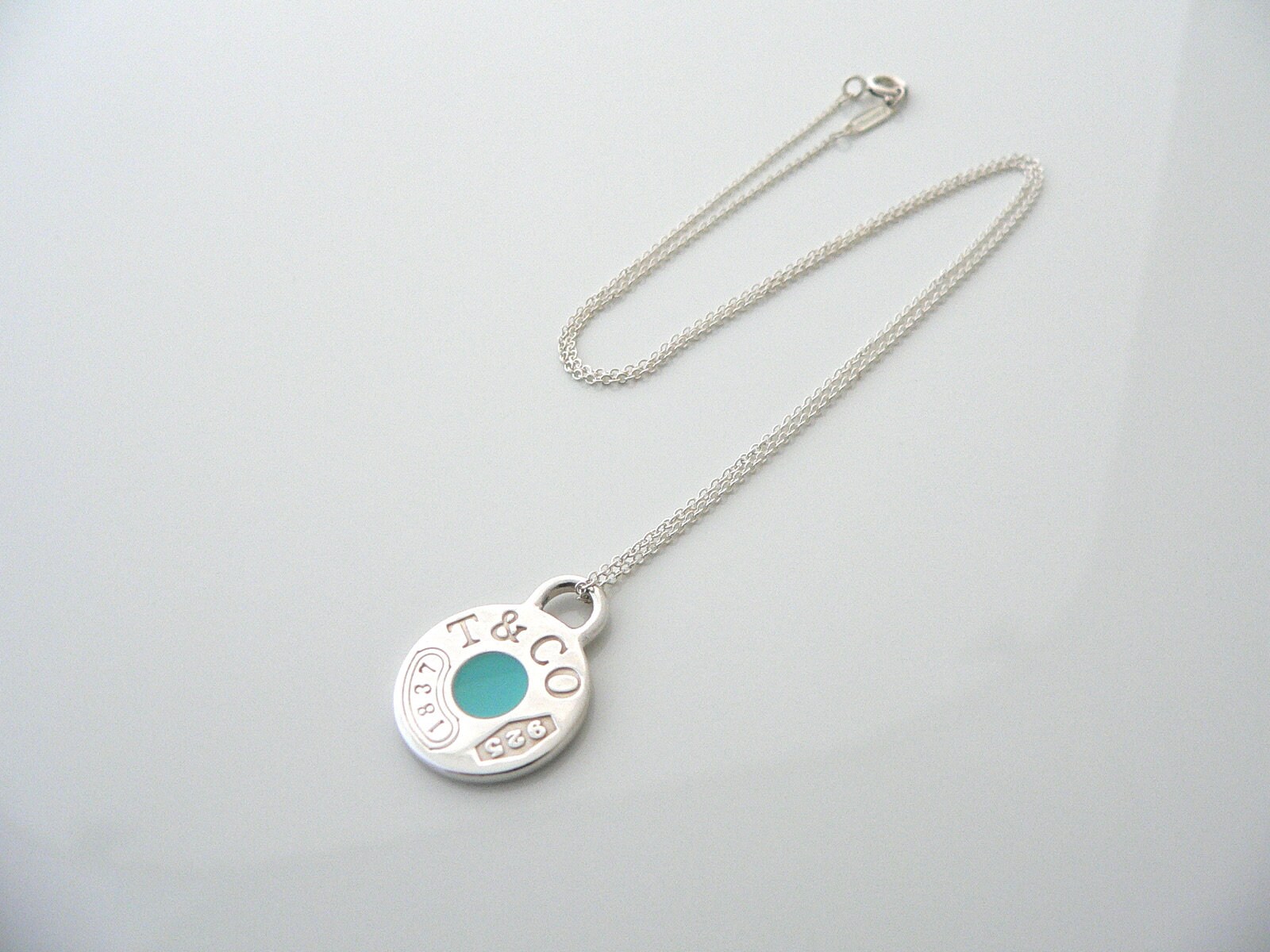 Tiffany & Co 1837 Blue Enamel Necklace Pendant Circle Round Charm