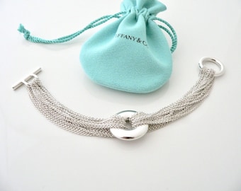 Tiffany & Co Mesh Bracelet Multi Strand Circle Charm Bangle 7.5 In 925 Silver Gift