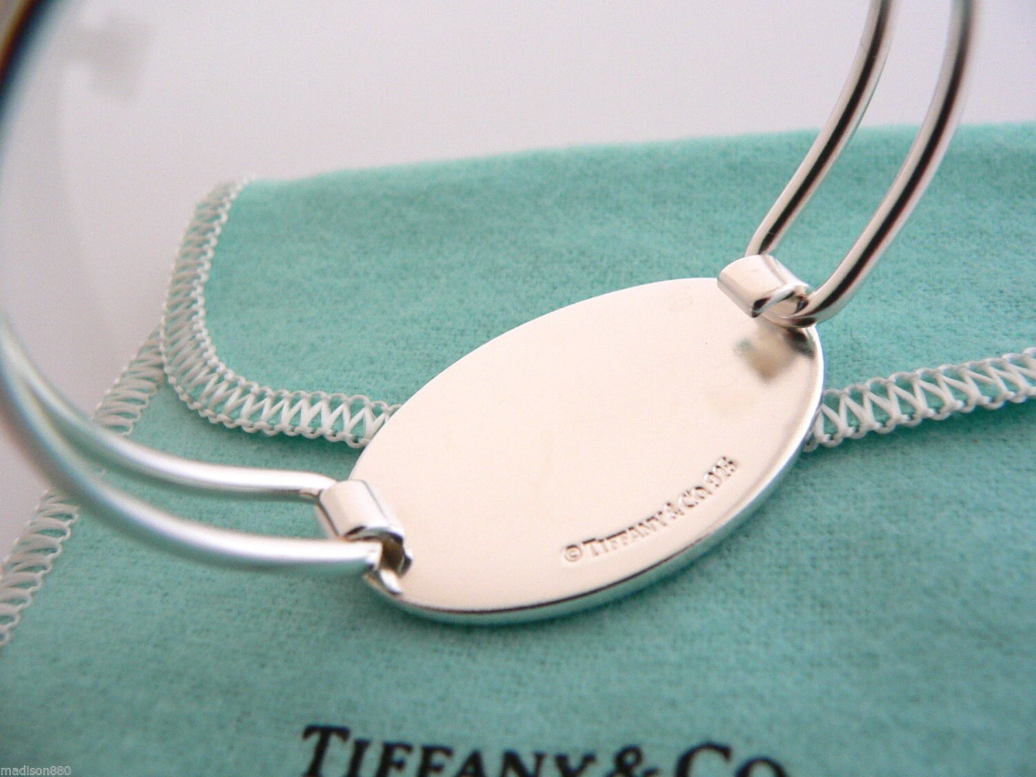 Tiffany & Co Silver Oval ID Tag Double Wire Bracelet Bangle Tiffany & Co Silver Oval ID Tag Double Wire Bracelet Bangle