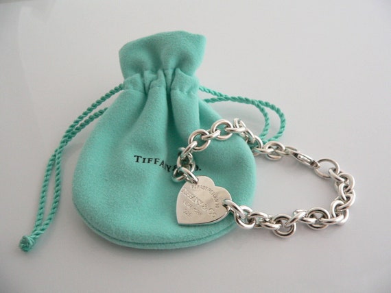 Tiffany & Co Silver 5 Hearts Dangle Bracelet Bangle Link 7.5 in Chain Gift Love