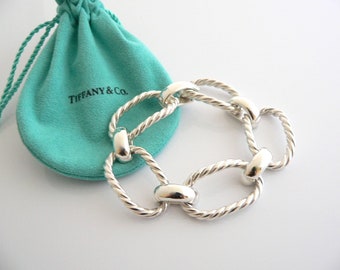 Tiffany And Co Silver Large Cable Rope Oval Link Bracelet Bangle Rare Gift Statement