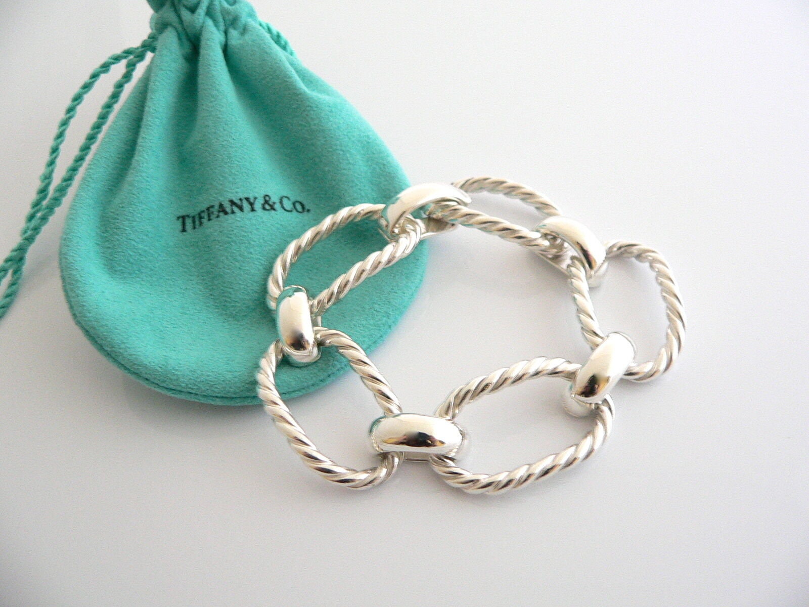 Tiffany and Co Silver Large Cable Rope Oval Link Bracelet Bangle 