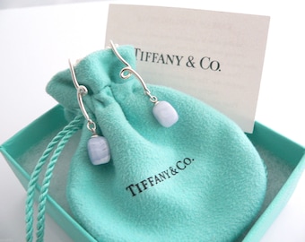 Tiffany & Co Silver Blue Chalcedony Twist Dangling Dangle Earrings Rare Classic Pretty GIft for Her Christmas Birthday Anniversary