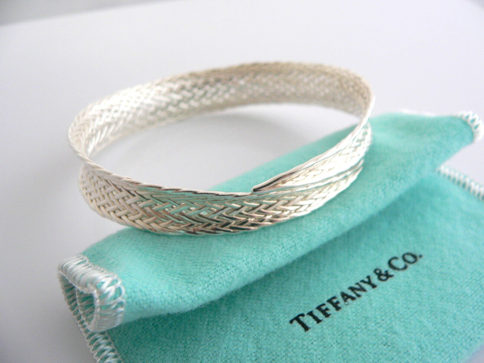 Tiffany And Co Silver Leaf Basket Weave Cuff Bangle Bracelet Tiffany And Co Silver Leaf Basket Weave Cuff Bangle Bracelet
