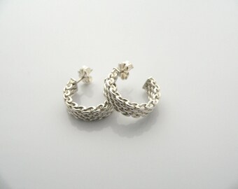 Tiffany & Co Silver Hoops Mesh Weave Earrings Studs Gift Love Statement Somerset Style Sterling Jewelry Gift for Her Birthday Christmas 925