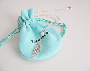 Tiffany And Co Silver Peretti Pearl Mesh Dangling Dangle Necklace Pendant Gift