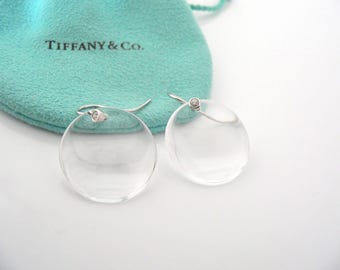 Tiffany & Co Platinum Diamonds Crystal Earrings Disc Dangle Cocktail Studs Pouch Anniversary Birthday Valentines Gift for Her PT