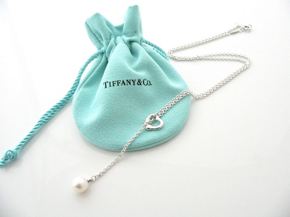Tiffany Co. Necklace Elsa Peretti Open Heart Lariat Silver 925 Pearl White  | eBay