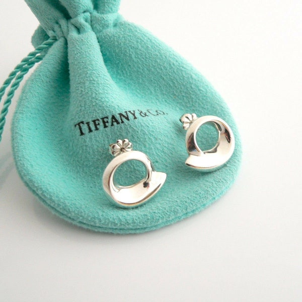 Tiffany and Co Jewelry Gehry Fish Circle Round Earrings Silver Gift Pouch Love Art Anniversary Birthday Valentines