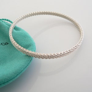 Tiffany And Co Silver Somerset Mesh Narrow Bracelet Bangle Rare 
