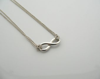 Tiffany And Co Silver Infinity Figure 8 Necklace Pendant Double Chain Gift Eternal Love