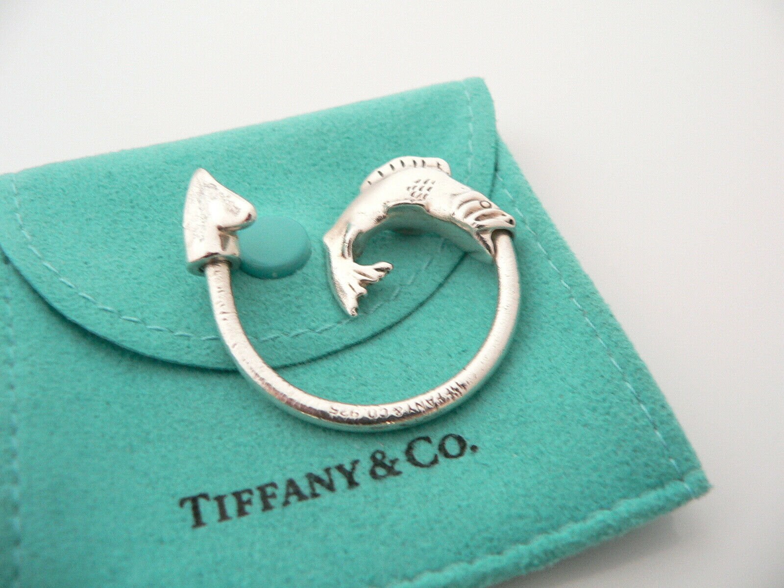 Tiffany and Co Silver Fishing Fish Hook Key Ring Key Chain