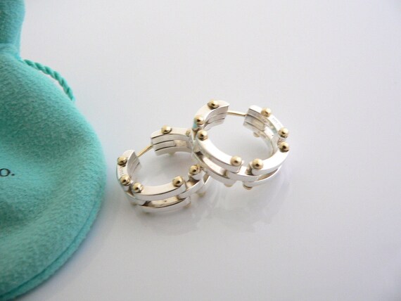 Tiffany And Co Silver 18K Gold Gatelink Gate Link Earrings Hoops Rare Gift Pouch Etsy