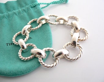 Tiffany And Co Silver Large Cable Rope Link Bracelet Bangle Gift Pouch Statement