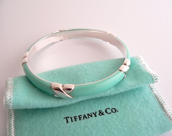 Tiffany & Co Blue Enamel Signature X Bangle Bracelet Wide Gift for Her Birthday Christmas Mothers Day Anniversary Excellent 925 Pouch Love