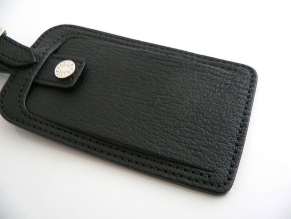 Tiffany And Co Black Textured Leather Luggage Tag… - image 3